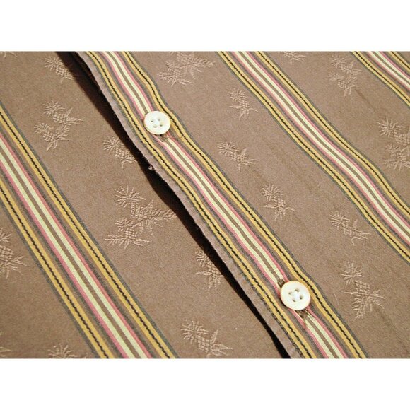 Tommy Bahama Shirt Button Up Mens Large Striped Brown Tan Pineapple Print Cotton - Picture 6 of 12